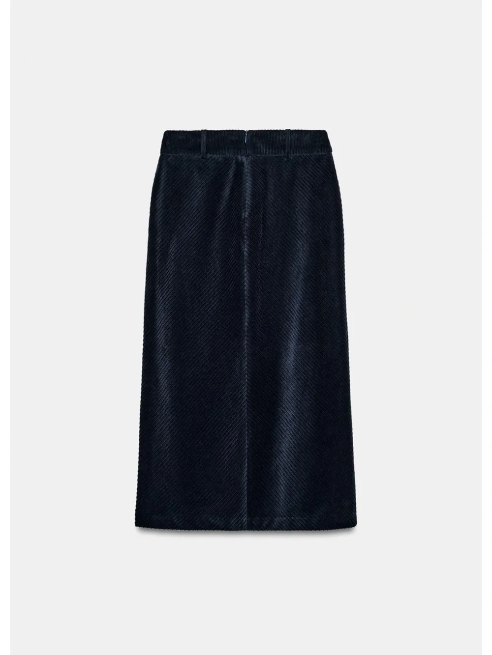 Zara Navy Blue Straight Cordury Midi Skirt